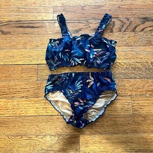 Old Navy Navy Blue Floral Kids Two-Piece Swim Set